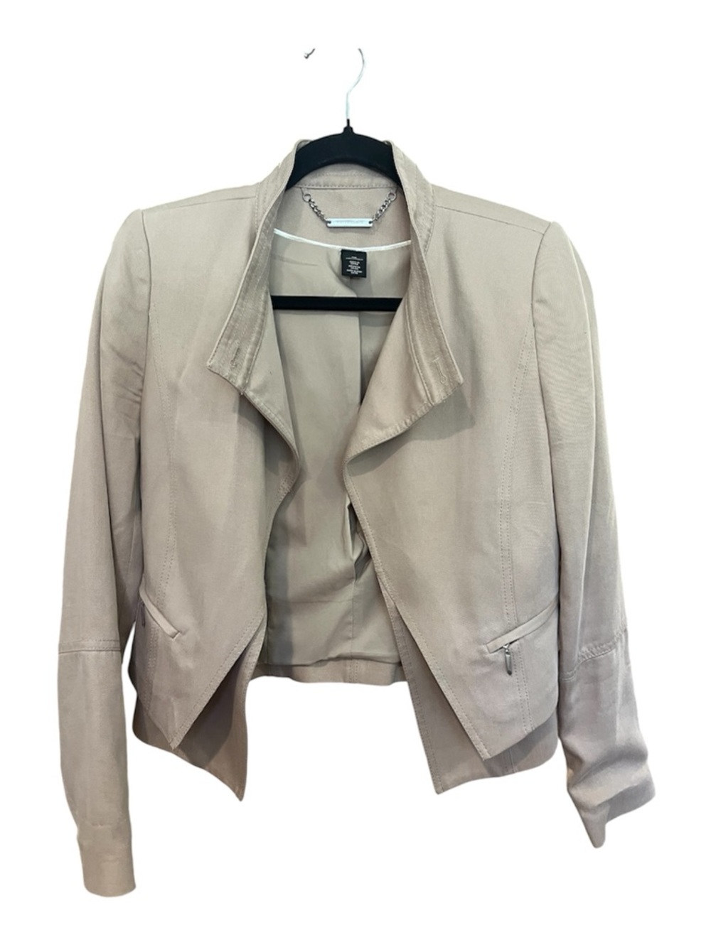 White House Black Market Light Taupe Draped Open-Front Jacket